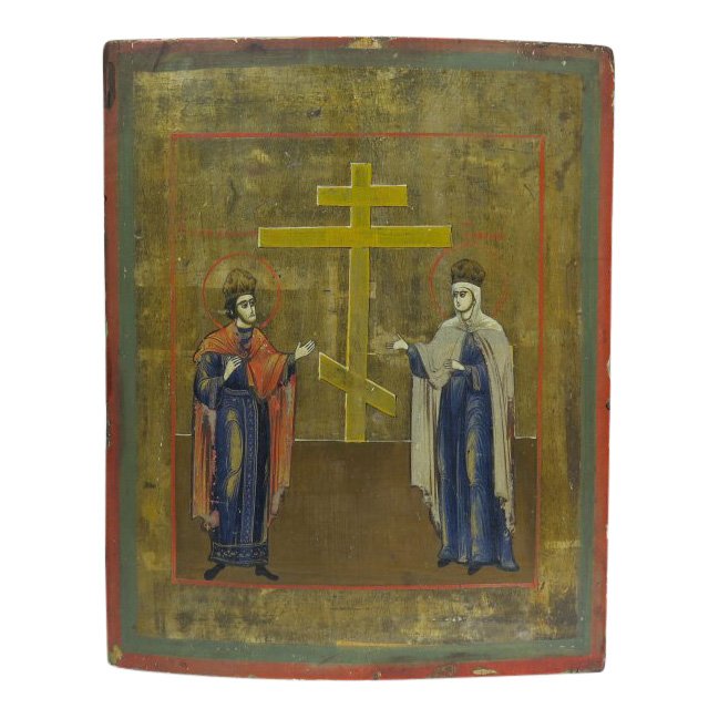 ‘Saints Elena and Constantine presenting the True Cross,’ central Russia, circa 1860, 10 3/4 by 13 1/2 inches. Estimate: $400-$600. Jasper52 image