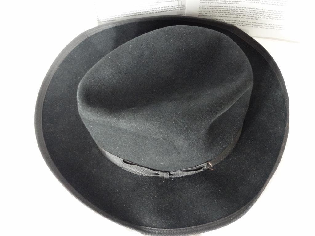 Howard Hughes' personal flying hat from his "last best friend" Jack Real, who became the president and CEO of Hughes Helicopter. The hat, made by Dunne & Co., Great Britain, is size 7 3/8. GWS Auctions image