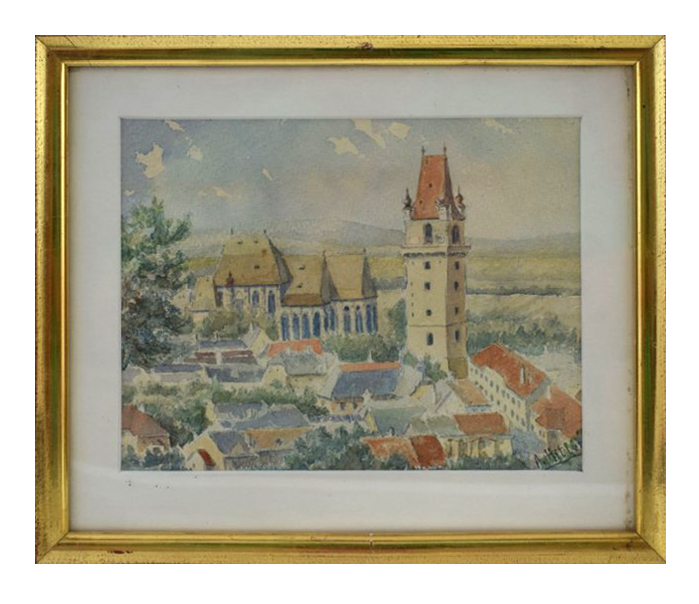 Adolf Hitler original watercolor painting, ‘Perchtoldsdorf near Vienna.’ Estimate: 15,000-20,000 euros. Antiquitaeten Baranyi image