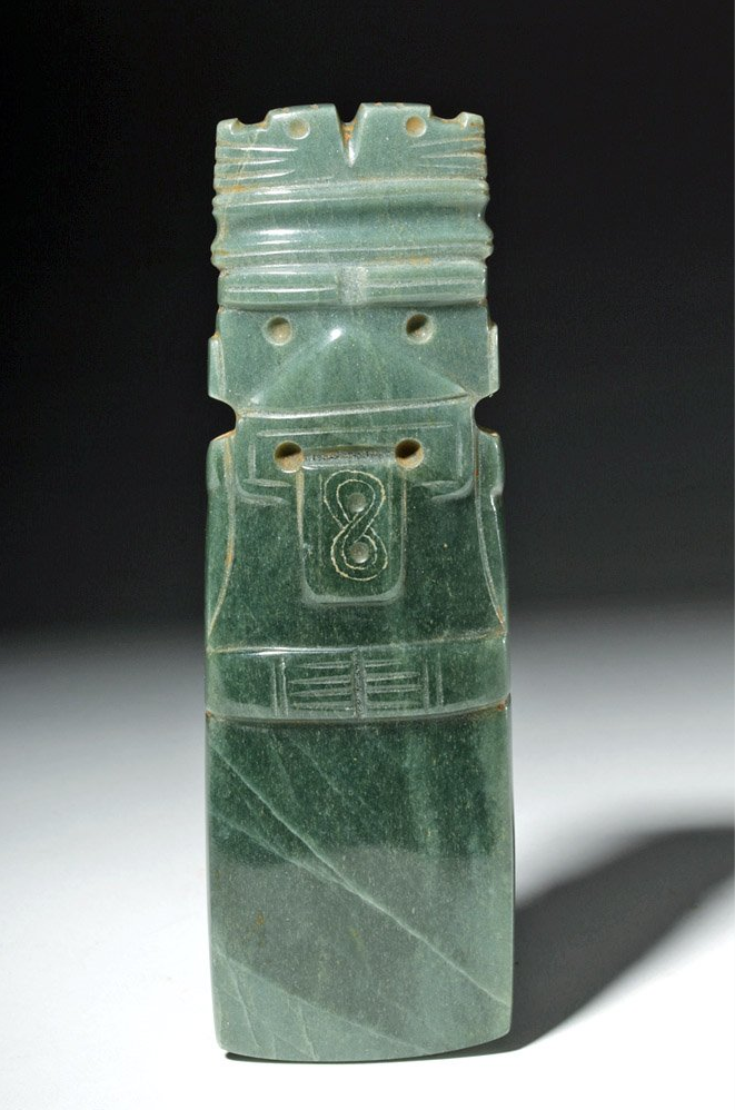 Costa Rican translucent jade axe god in abstract human form, Guanacaste-Nicoya, Period IV, circa 200-600 CE, est. $4,000-$6,000