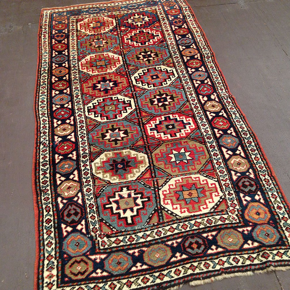 Antique Kazak Moghan Caucasian rug, southwest Caucasus, 1880, 3 feet 8 inches x 7 feet 2 inches (1.11 x 2.18 meters). Estimate: $6,000-$8,000. Jasper52 image
