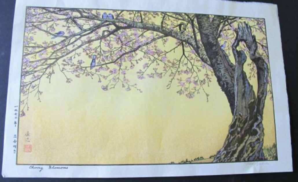 Toshi Yoshida, ‘Cherry Blossoms,’ Oban 22 x 14.25 inches, Estimate: $150-$200. Jasper52 image