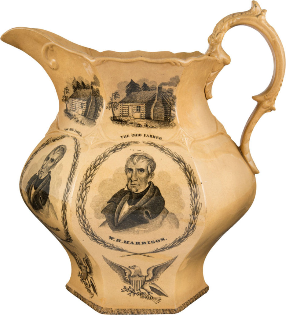 William Henry 1840 campaign pitcher, nearly 11 1/2 inches high. Heritage Auctions image