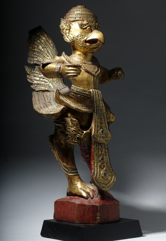 Carved 19th-century Thai gilt/mirrored wood garuda, 2ft tall, est. $7,000-$9,000