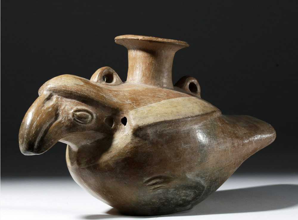 Inca bi-chrome terracotta effigy vessel in form of parrot, Peru, circa 1300-1500 CE, est. $800-$1,200