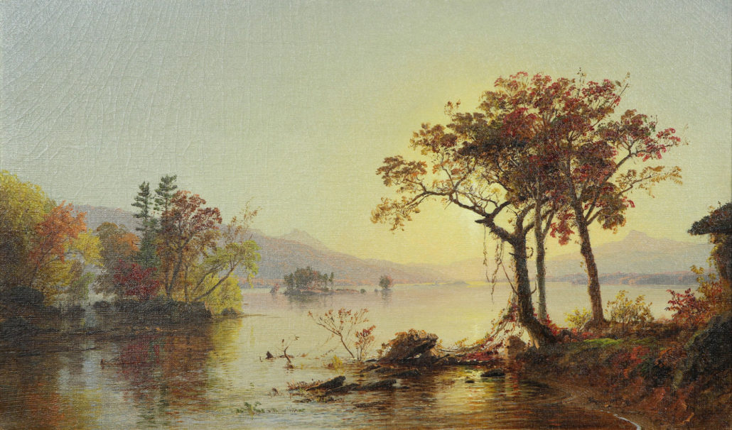 Painted in 1874, ‘Greenwood Lake, New Jersey’ is one of Jasper Francis Cropsey’s finest works and achieved $84,700. Clars Auction Gallery image