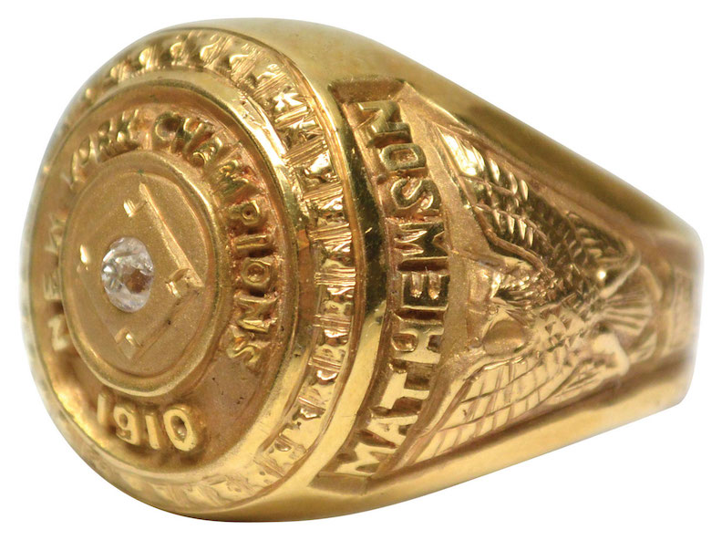 1910 Christy Mathewson Highlanders vs. Giants NYC Inter-League “Manhattan Championship” player’s ring, exceptional documentation noting “Mathewson Wins Three in Series,” fresh to the hobby, reserve: $10,000