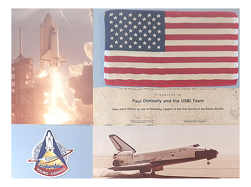 1981 flown NASA space shuttle Columbia flag and flight patch. 