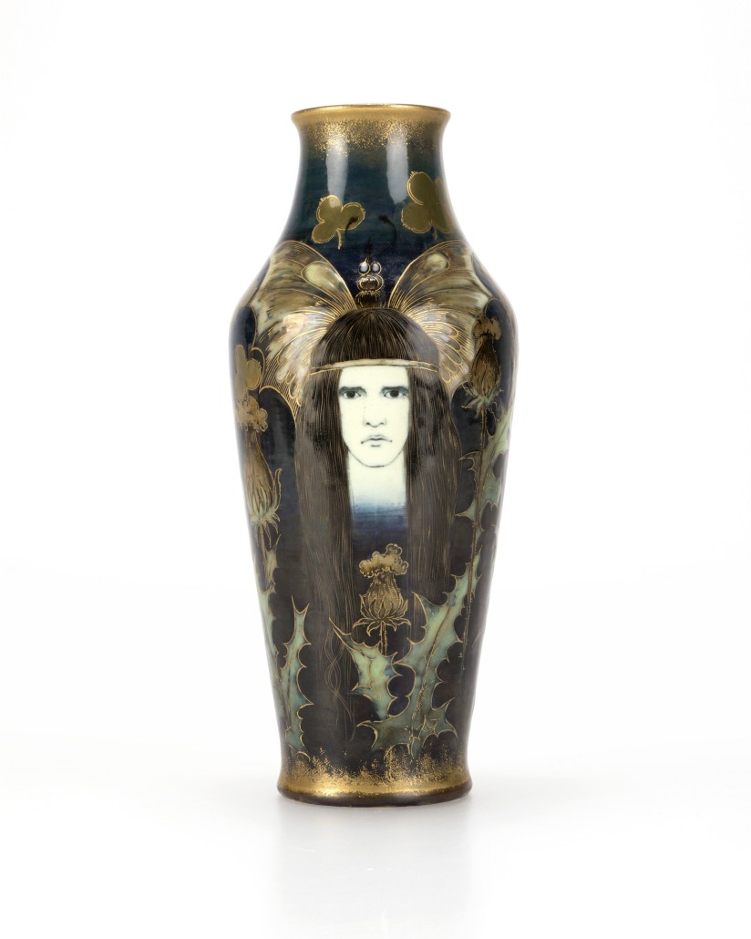 A fine example of Art Nouveau design in porcelain, this RStK Amphora portrait vase is estimated at $3,000 to $5,000. John Moran Auctioneers image