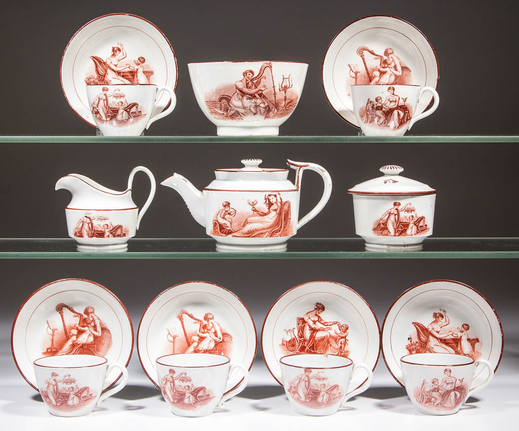 3.English transfer-printed ceramic toy tea service featuring images from the Adam Buck series of a mother and her children, circa 1820. Jeffrey S. Evans & Associates image
