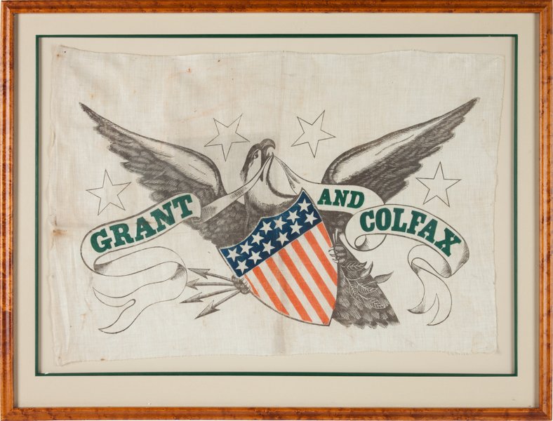 1868 campaign banner for Ulysses S. Grant and his running mate, Schuyler Colfax. Heritage Auctions image