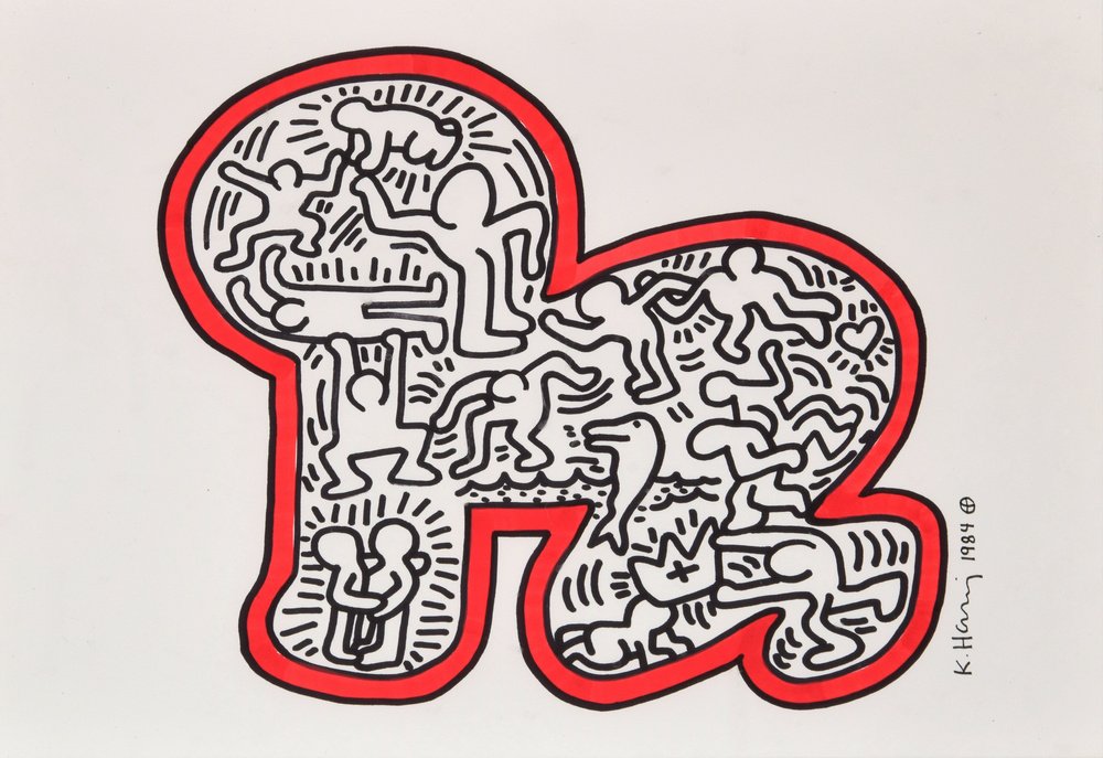 Keith Haring (American, 1958-1990), gouache and ink on paper, signed, 1984, 11.5 x 16 inches. Estimate: $7,000-$9,000. Palm Beach Modern Auctions image. Palm Beach Modern Auctions image