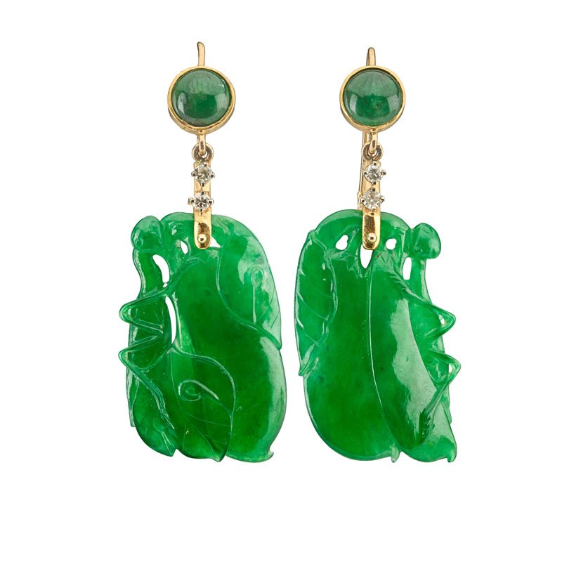 Jadeite ‘A’-grade pendant earrings. Price realized: $37,500. Rago Arts and Auction Center image. 