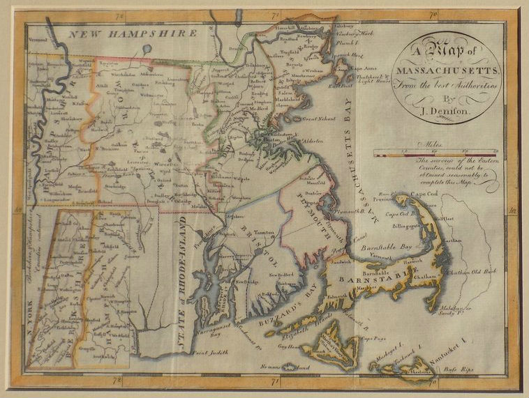 Copperplate engraved map of Massachusetts from ‘Morse's Universal Geography,’ 1796, 15 x 12 1/2 inches. Estimate: $325-$475. Jasper52 image