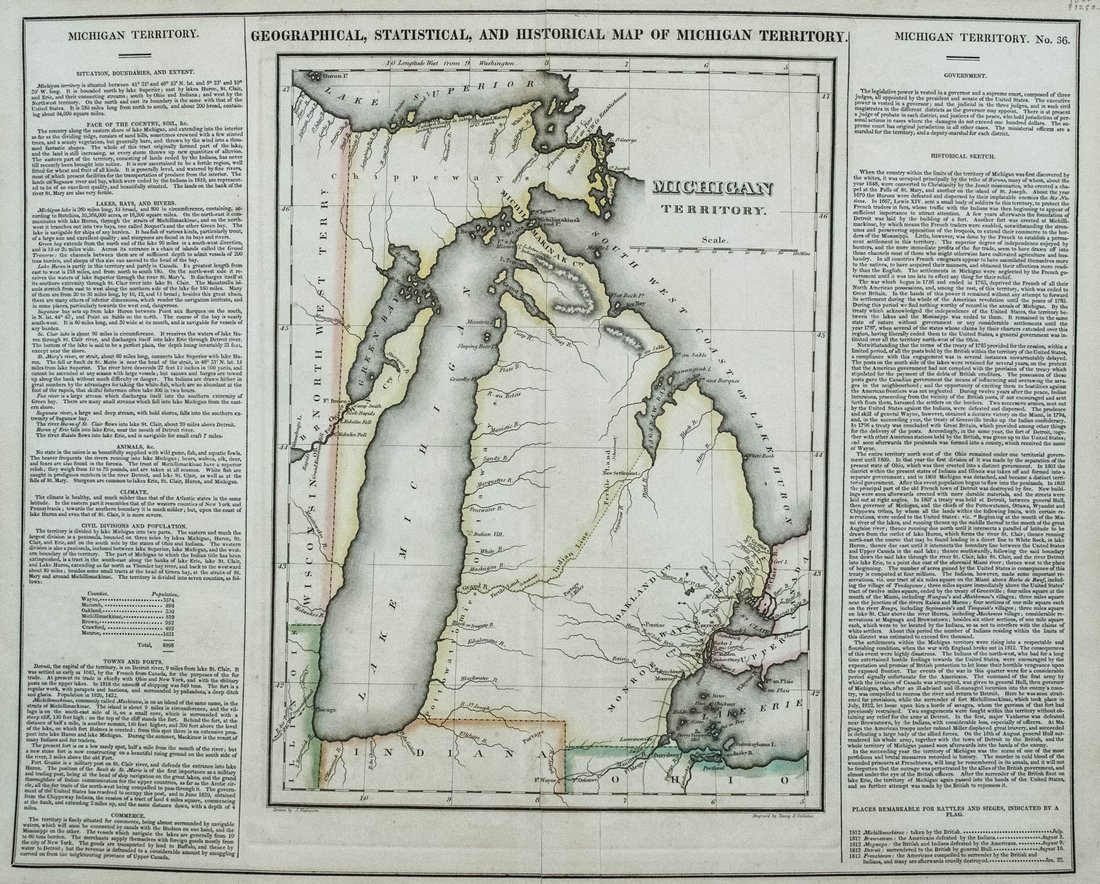 ‘Geographical, Statistical and Historical Map of Michigan Territory,’ Carey & Lea, Philadelphia, 1822, 17 x 21.8 inches. Estimate: $400-$700. Jasper52 image 