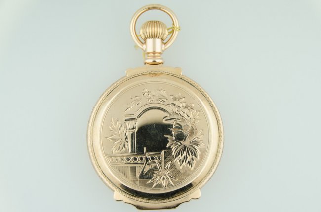 Waltham 14K solid gold oversize box pocketwatch, 1892, 55mm in diameter. Estimate: $3,000-$3,500. Jasper 52 image