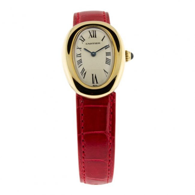 Cartier curved case watch, Model 0211, 18K solid gold, circa 2006. Estimate: $4,000-$5,000. Jasper 52 image