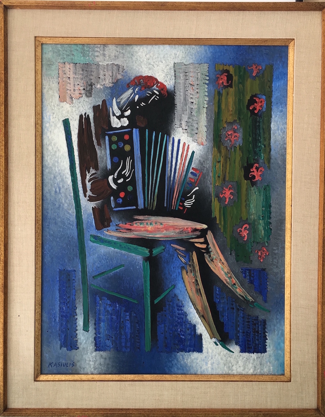Vytautas Kasiulis (Lithuanian / French 1918-1995),‘The Accordionist,’ oil on canvas, 24 x 19 5/8 inches, 1960s. Estimate: $4,000-$6,000. Carlyle Galleries International image 