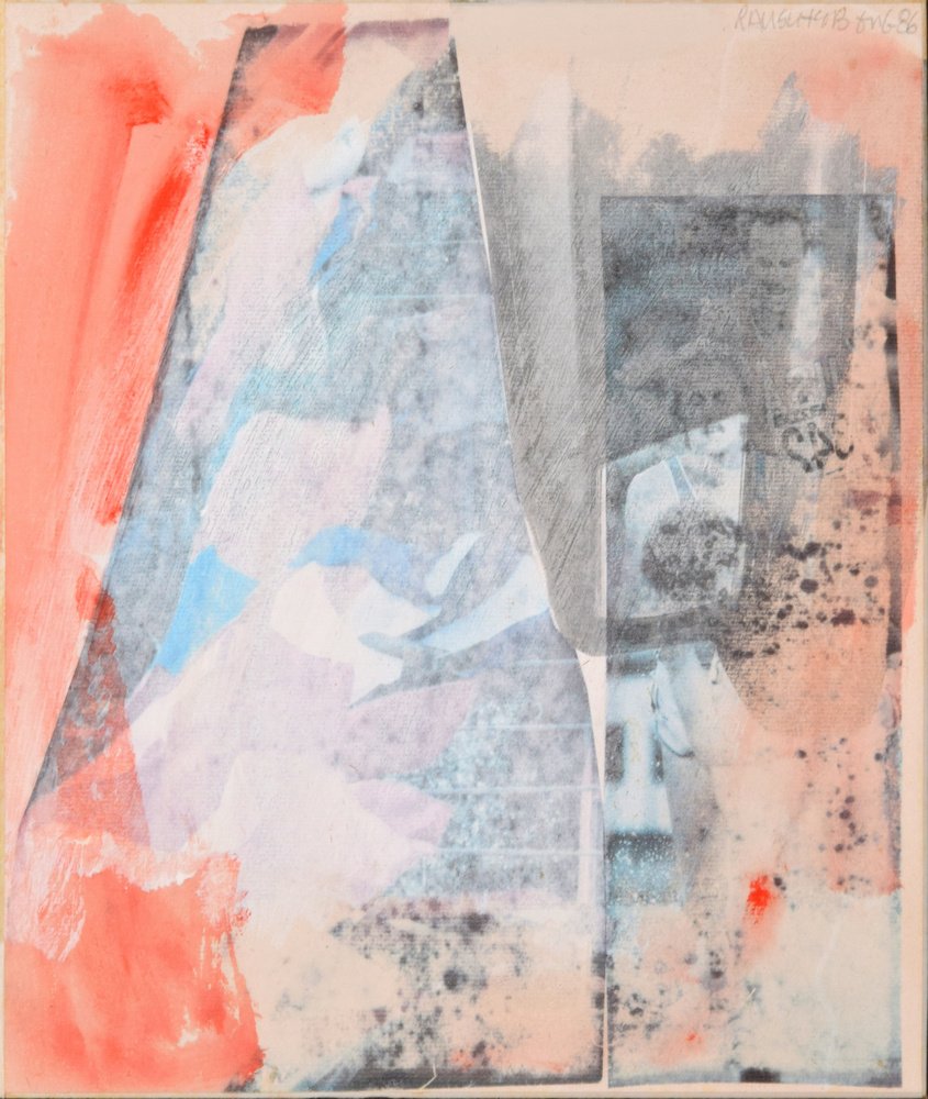 Robert Rauschenberg (American, 1925-2008), solvent transfer and acrylic on silk-covered Japanese board, signed, 1986, 10.75 x 9.5 inches. Estimate: $4,000-$6,000. Palm Beach Modern Auctions image
