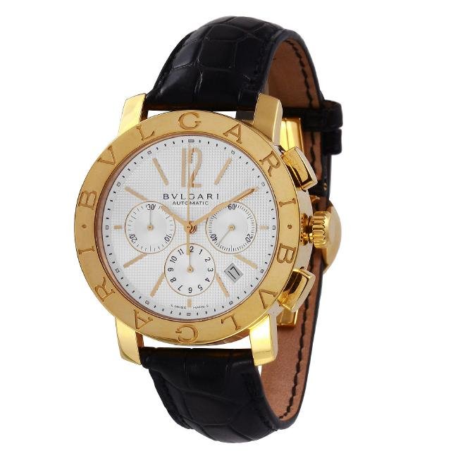 Bulgari chronograph 18K gold watch, reference no.: BB 42GL CH, circa 2010, alligator band. Estimate: $7,000-$8,500. Jasper52 image