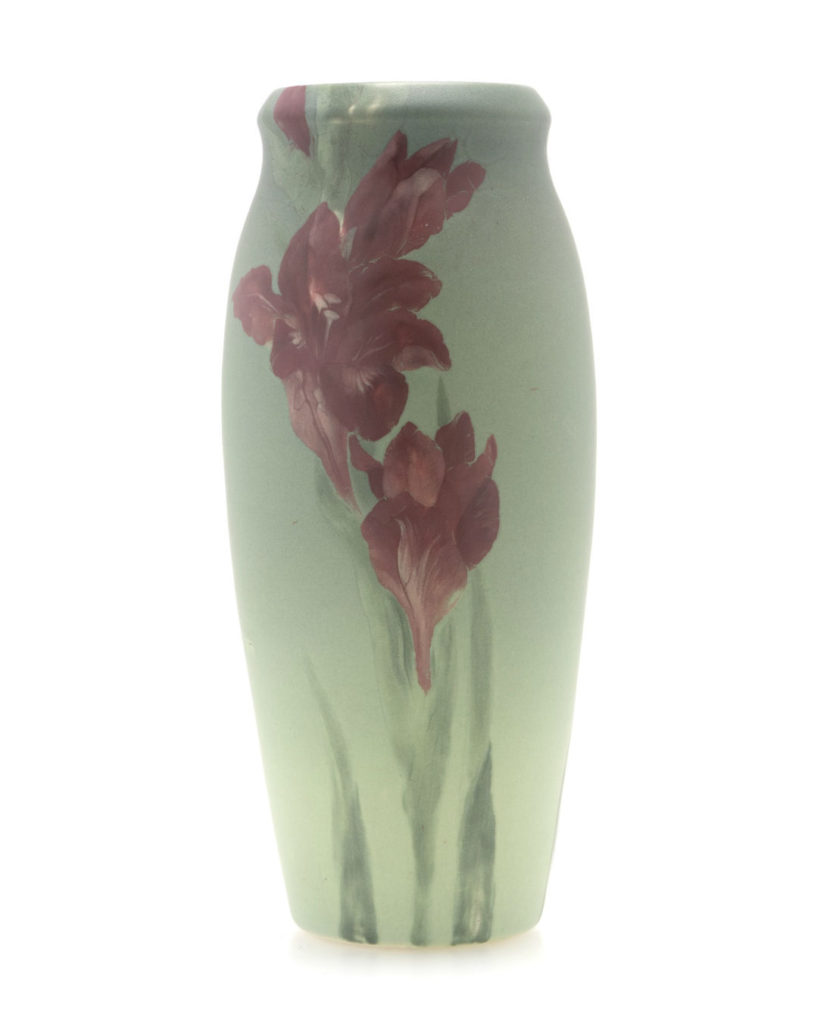 This matte-glazed Rookwood vase decorated by painter Albert Robert Valentien is one of many excellent examples of Rookwood pottery (est. $3,000 to $4,000). John Moran Auctioneers image