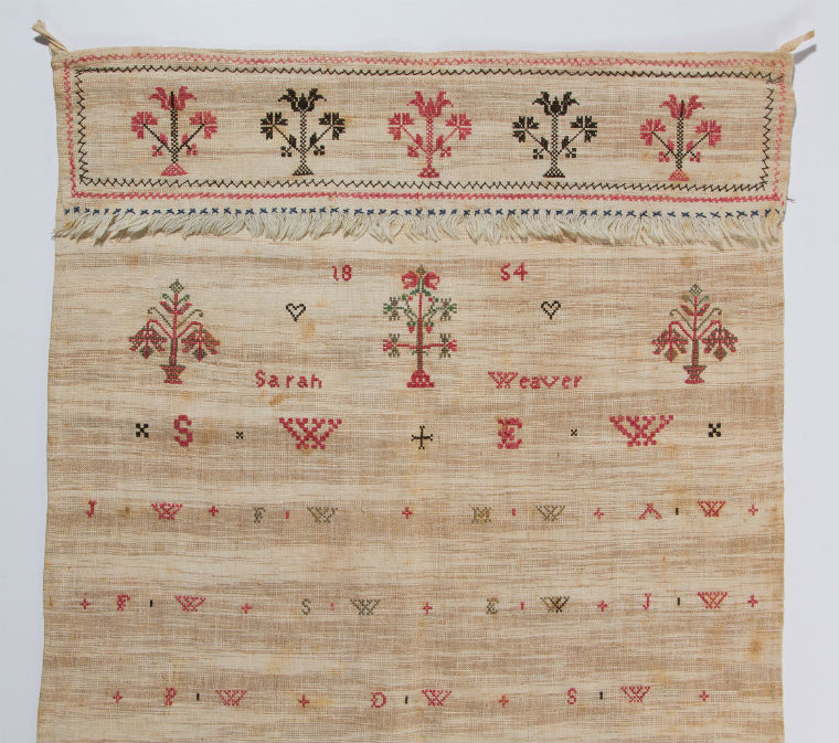 Shenandoah Valley of Virginia embroidered show towel, dated 1854, lot 262, $12,870. Jeffrey S. Evans & Associates image