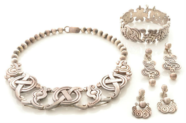 William Spratling sterling silver jewelry suite. Sold for $3,835. Michaan’s Auction image
