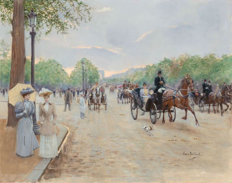 Jean Béraud (French, 1849-1935), ‘Sur les Champs Élysées, 1892,’ oil on canvas, 25 1/2 x 32 inches (64.8 x 81.3 cm), signed and dated lower right: ‘Jean Béraud / 1892.’ Heritage Auctions image