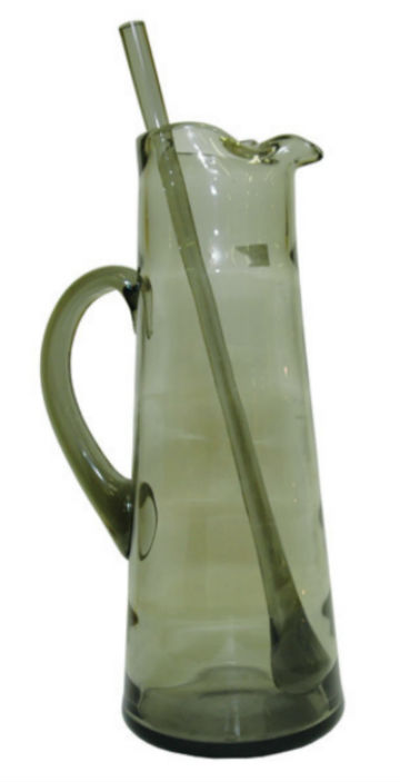 No alcoholic drink epitomized the modern lifestyle of the 1950s and ’60s like the martini. Tiffin made several sizes of Martini Jugs, this one in smoke with Tiffin Optic. Image by Tom Hoepf