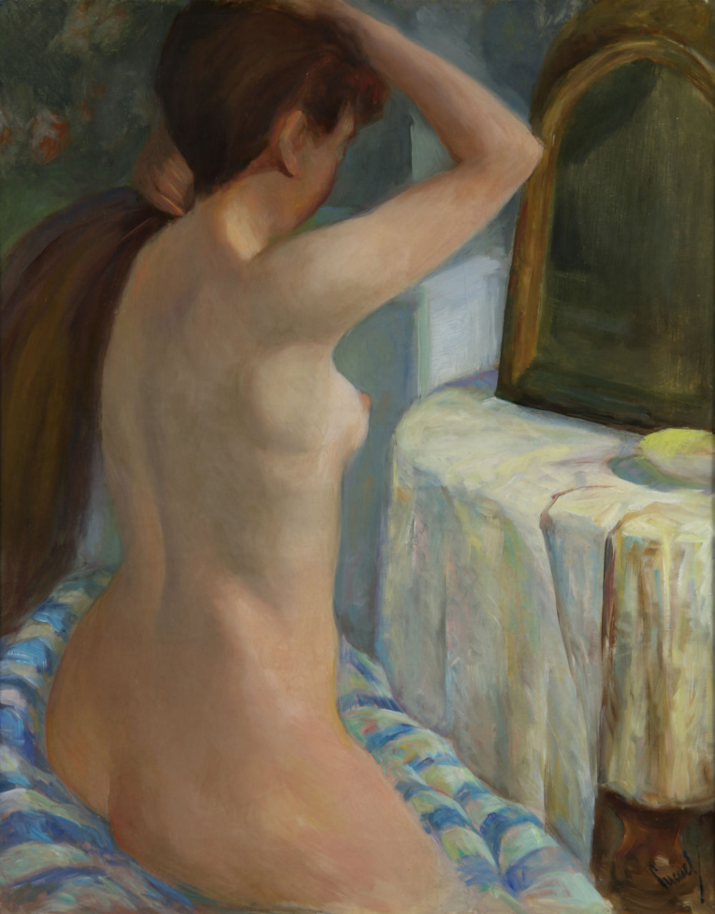 This oil on canvas by Edward Cucuel (American, 1879-1954) titled ‘Nude on a Bed,’ will be offered for $10,000-$15,000. Auction Gallery image 