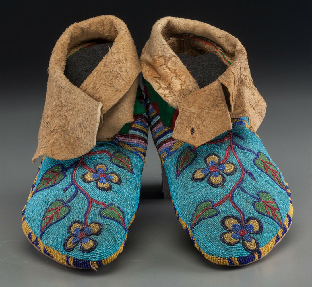 Plateau beaded hide moccasins. Price realized: $5,500. Heritage Auctions image