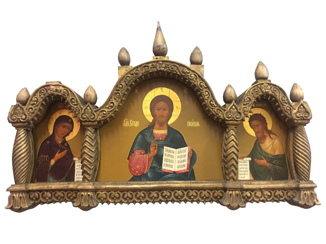 Deesis, gilt gold Russian icon, late 19th century, 22.5 x 14.5 x 3 inches, paint on wood with gilt. Estimate: $8,000-$10,000. Jasper 52 image
