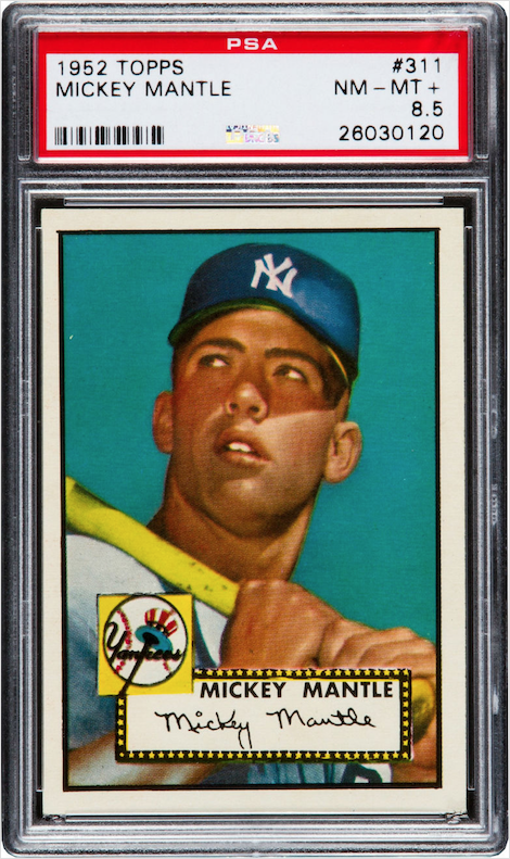 Heritage Auctions set a world record price for this 1952 Topps Mickey Mantle rookie card in November: $1,135,250. Heritage Auctions image