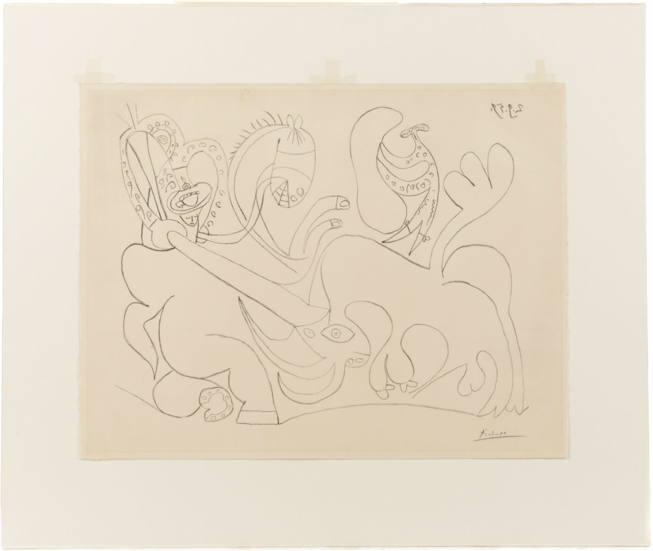 Hand-signed Marina Edition etching on paper with decked edges by Pablo Picasso, a print from circa 1959 titled ‘Man on Horseback,’ (est. $8,000-$12,000). Ahlers & Ogletree image