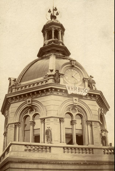 The clockface on the tower of the Peoria County Courthouse before the building was razed in the 1960s. Image courtesy of the Peoria Public Library 