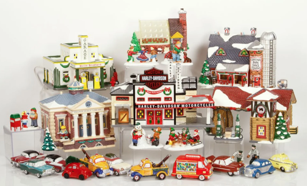 A selection of Department 56 Snow Village items auctioned by Kaminski in 2015. Image courtesy LiveAuctioneers Archive and Kaminski Auctions