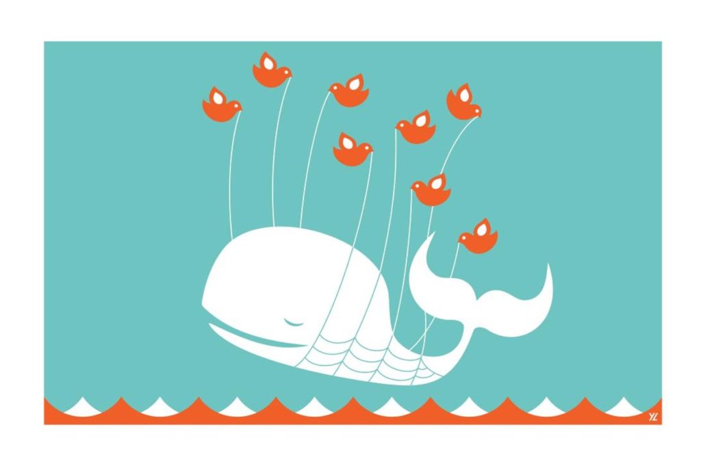 Yiying Lu (Chinese, b. 1982-), Lifting a Dreamer, social media art icon of the white beluga ‘Twitter Fail Whale’ held up by a flock of birds, giclee print, 2007, 36 x 24 inches. Estimate $2,000-$3,000