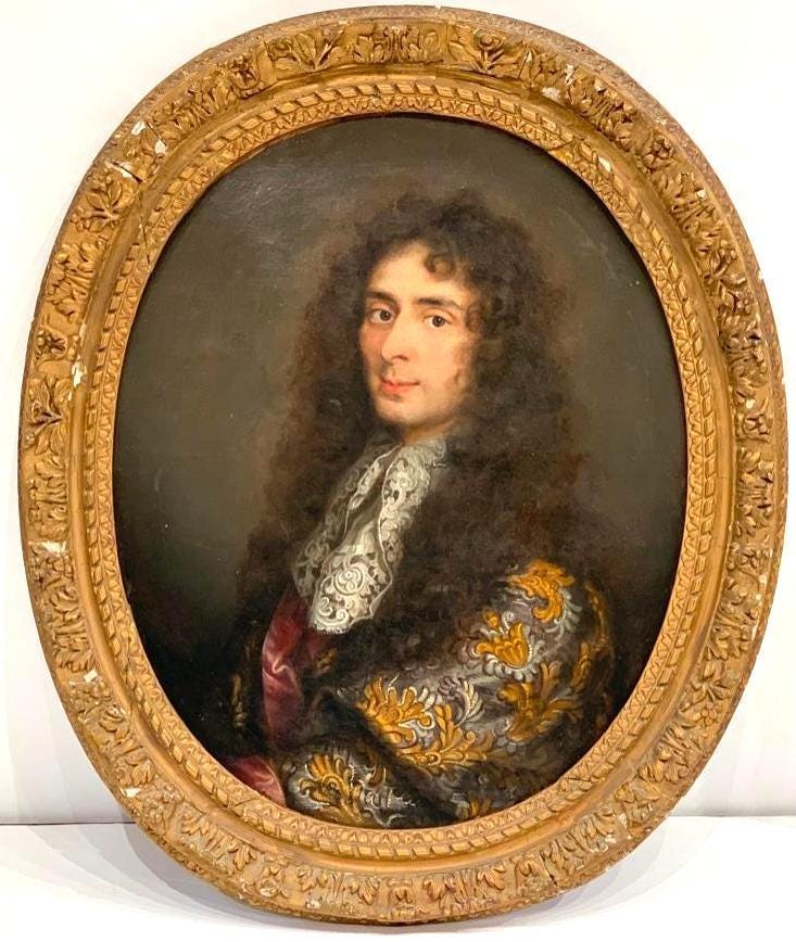 18th century French School portrait of a gentleman, oil on oval canvas, framed, $4,000-$6,000 