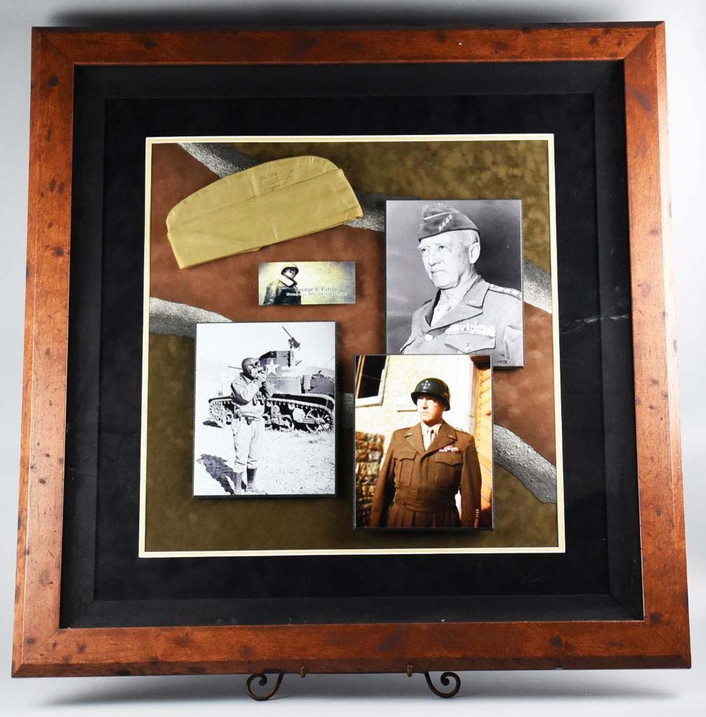 Framed montage commemorating General George S. Patton, including autographed Army hat, estimate $1,000-$2,500. Image courtesy Appraisals & Estate Sale Specialists