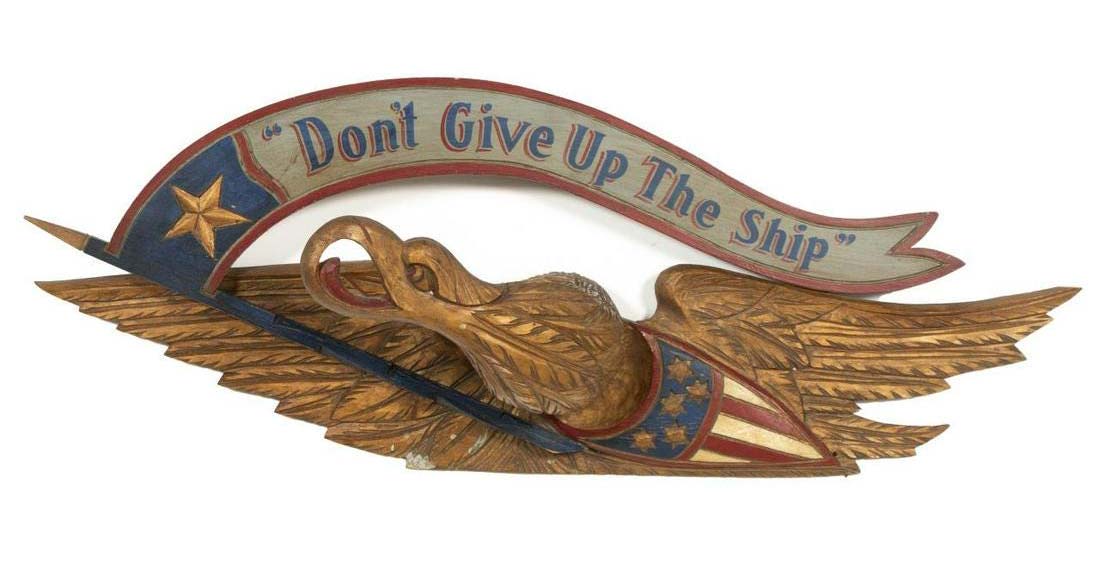 Attributed to John Haley Bellamy (Maine, 1836-1914), “Don’t Give Up the Ship,” $8,000-$12,000. Image courtesy Ahlers & Ogletree 