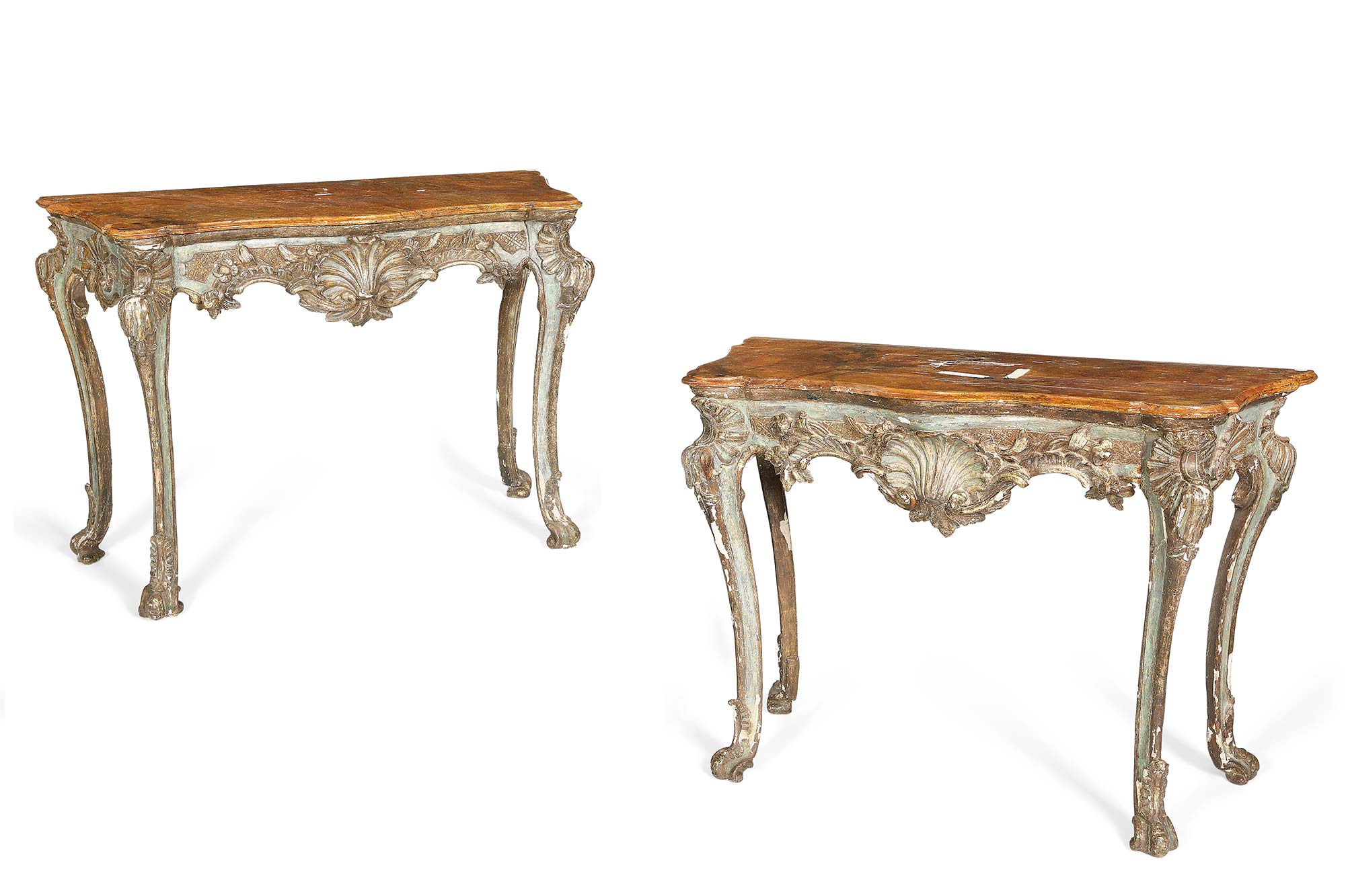 Mid-18th century Italian Rococo console tables, $10,000-$15,000. Image courtesy Andrew Jones Auctions