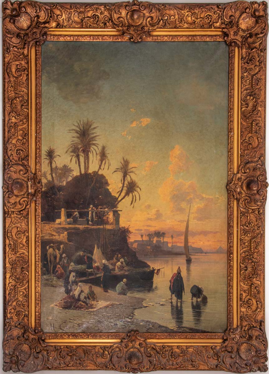 Hermann David Salomon Corrodi (Italian, 1844 - 1905), "Evening on the Banks of the Nile," $30,000-$50,000. Image courtesy Gray's Auctioneers and LiveAuctioneers.com