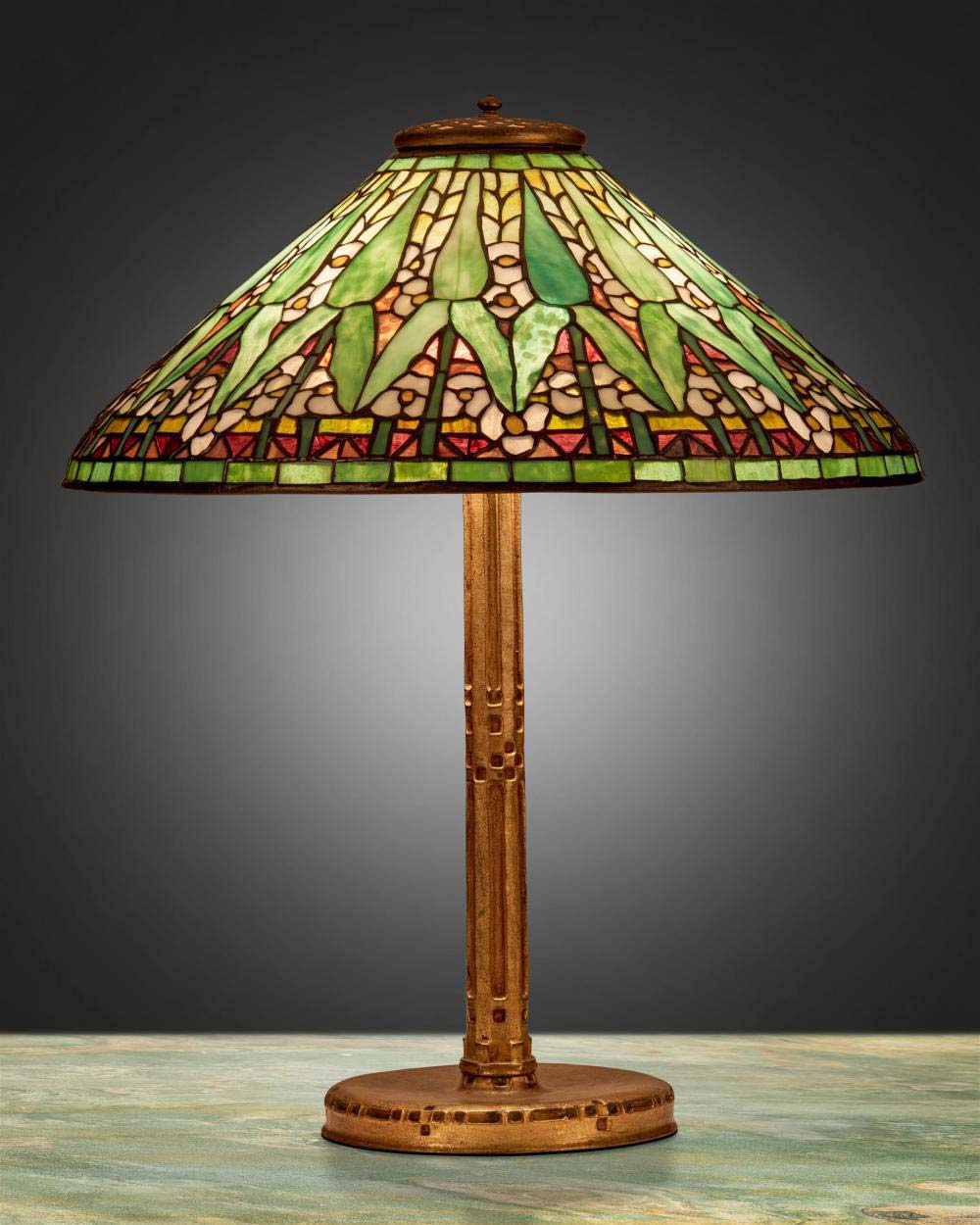 Tiffany Studios “Arrowroot” table lamp, $32,500. Image courtesy John Moran Auctioneers