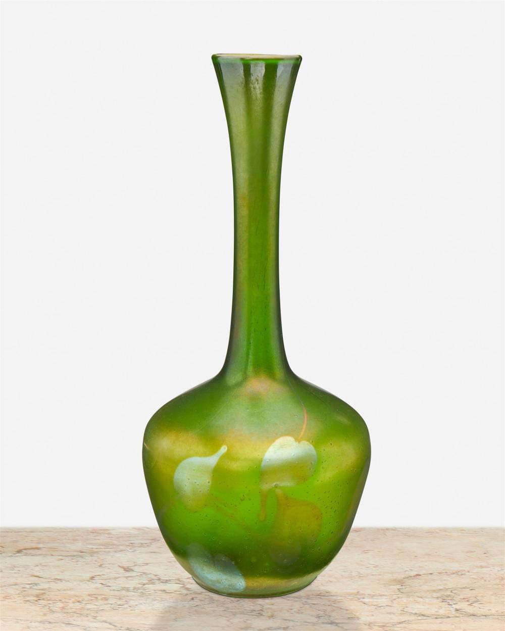 L.C. Tiffany Favrile glass leaf and vine vase, $2,813. Image courtesy John Moran Auctioneers