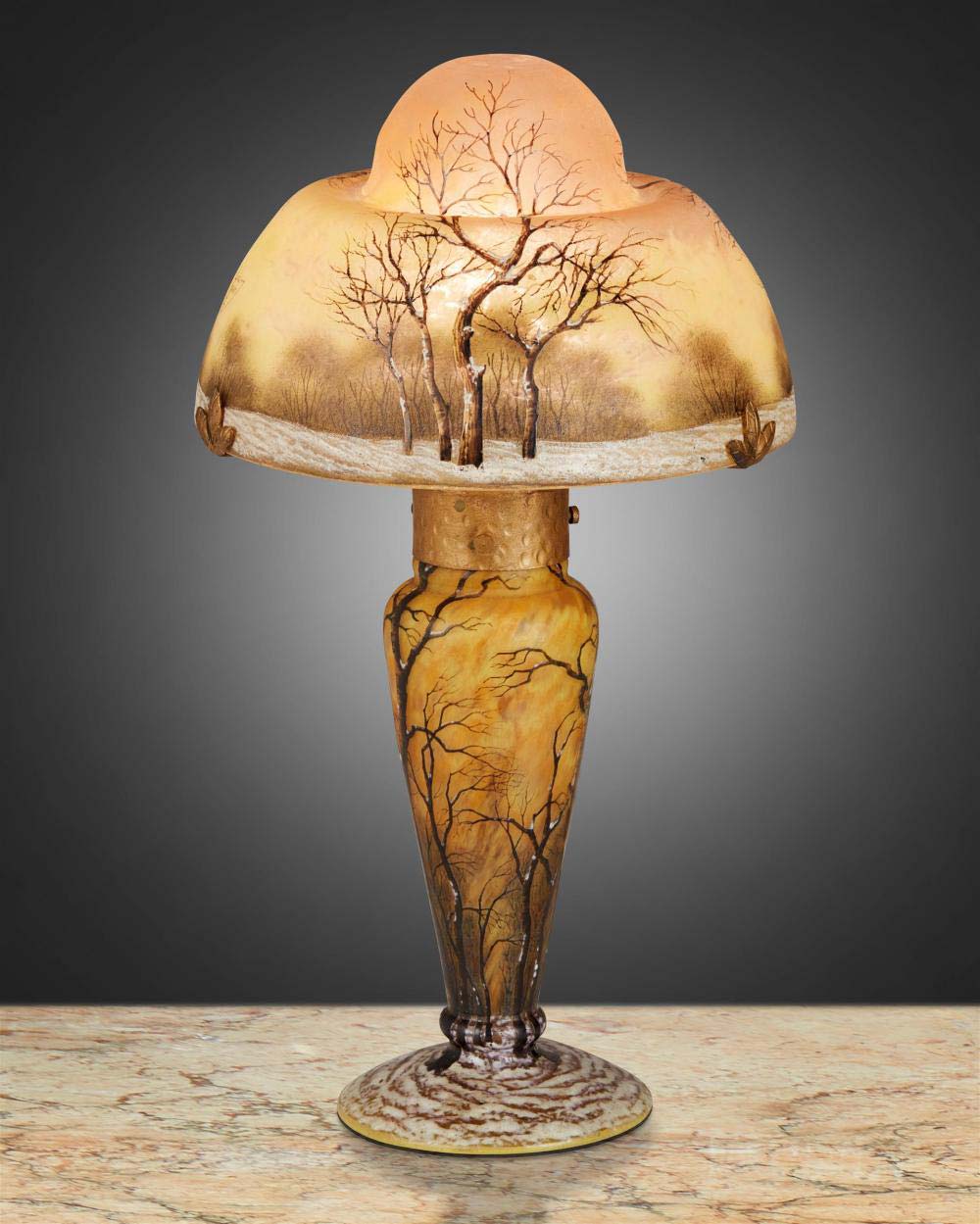 Cameo glass and enameled "Paysage d'Hiver" lamp, $11,875. Image courtesy John Moran Auctioneers