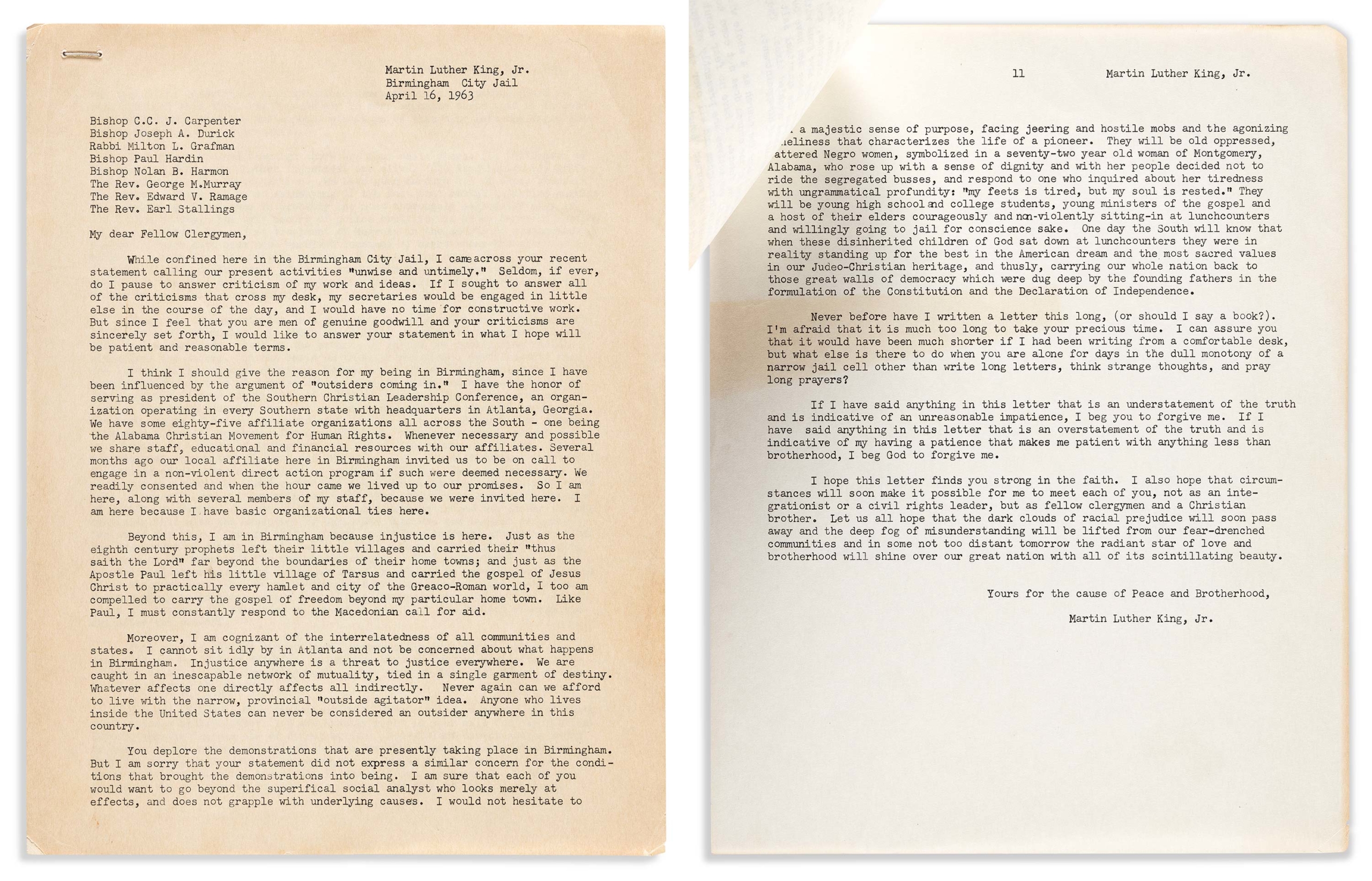 Dr. Martin Luther King, Jr., early draft, 'Letter from Birmingham Jail,' 1963, $15,000-25,000. Image courtesy Swann's Auction Galleries