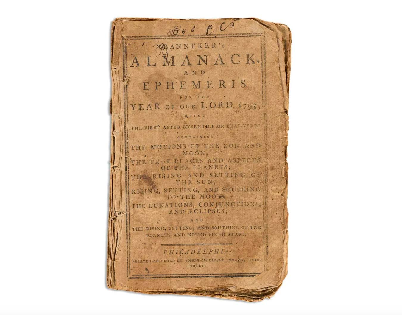 Benjamin Banneker, 'Banneker's Almanack, and Ephemeris for the Year of our Lord, 1793,' $12,000-$18,000. Image courtesy Swann's Auction Galleries