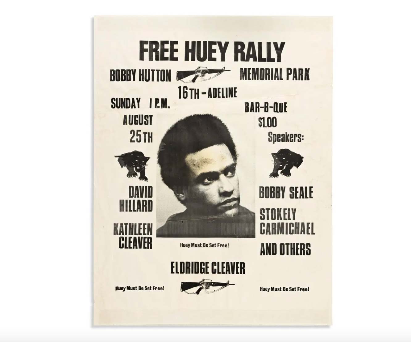 Black Panthers, 'Free Huey Rally,' poster, $1,000-$1,500. Image courtesy Swann's Auction Galleries