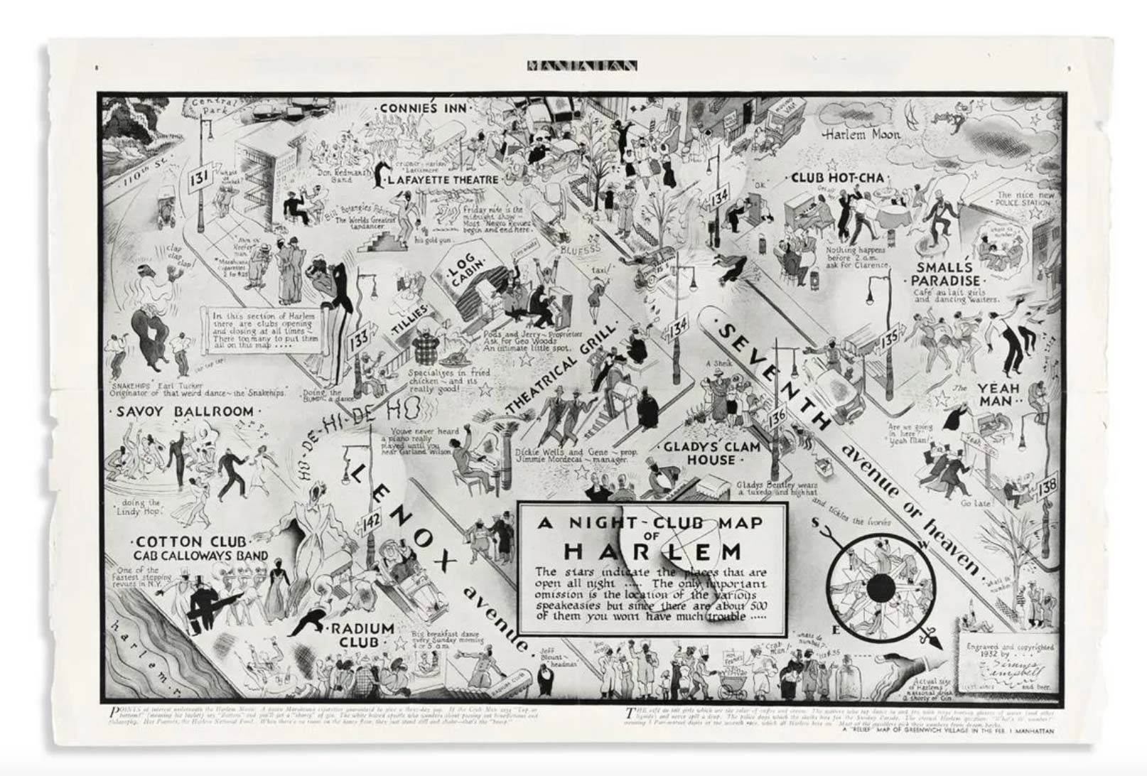 E. Simms Campbell, artist, 'A Night-Club Map of Harlem,' $15,000-$25,000. Image courtesy Swann's Auction Galleries