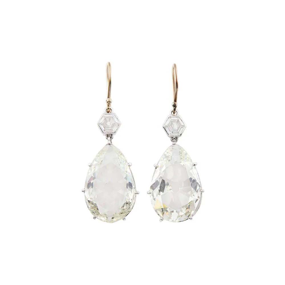 Pair of platinum and diamond pendant-earrings, $40,000-$60,000. Image courtesy Doyle New York